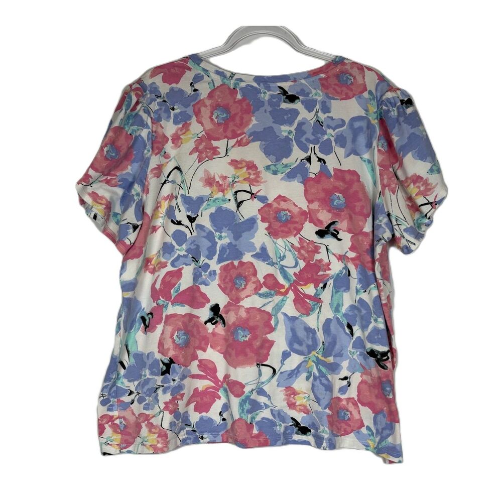 Jones New York Signature Floral Top Womens XXL Pastel Watercolor Blue PIink SS - Picture 2 of 9